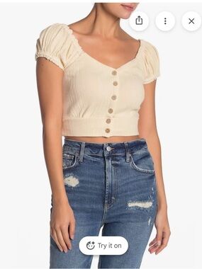 Free People shirt Puff-Sleeve Button Sz L